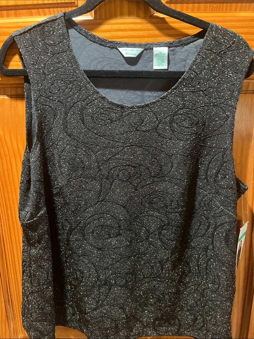 Laura Ashley Black Metallic Rose-Patterned Sleeveless Tank